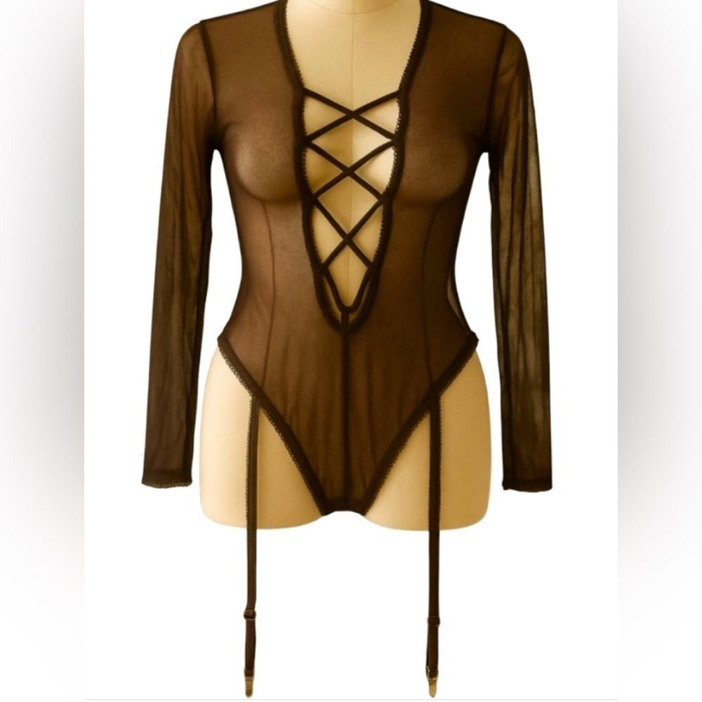 Frederick’s of Hollywood Lola Lee Chocolate Sheer Mesh Bodysuit S